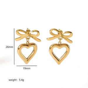 1 Pair Simple  Classic Style Heart Bowknot Shape Stainless Steel  Gold Color Women's Stud Earrings h5 Picture3